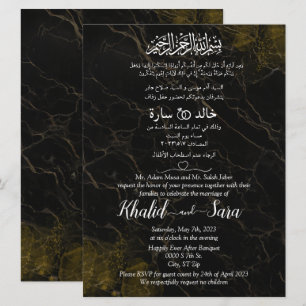 Muslim Arabic English Black And Gold Marble Invitation