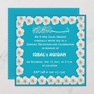 Muslim baby boy blue Aqiqah Invitation