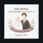 Muslim Couple Quran Quote Islamic Wedding Nikah Magnet<br><div class="desc">Muslim Couple Quran Quote Islamic Wedding Nikah We create this design with caricature of faceless muslim wedding couple (bride and groom) and a quote from Quran " wa khalaqnakum azwaaja" with meaning " and we created you in pairs" from Surah An-Naba 78:18 This design could easily personalize and customize by...</div>