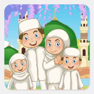 Muslim family standing in the park square sticker