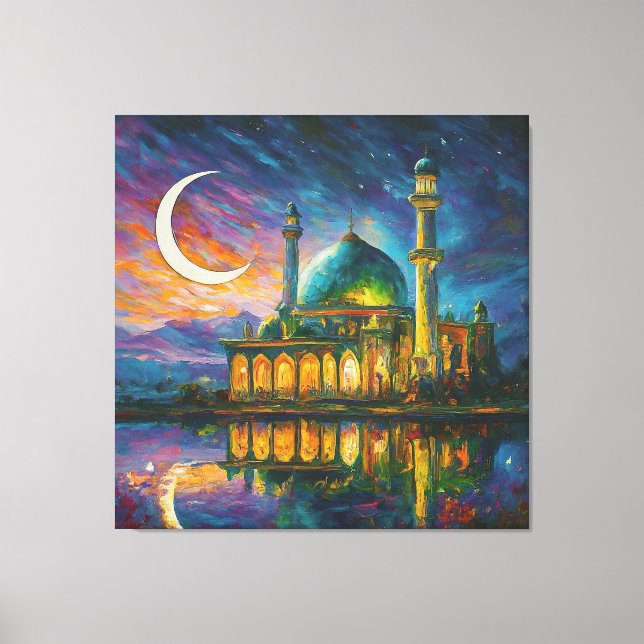 Muslim Mosque Crescent Stars Painting Canvas Print (Front)
