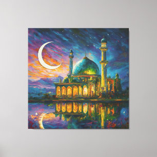 Muslim Mosque Crescent Stars Painting Canvas Print