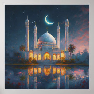 Muslim Mosque Crescent Stars Painting Poster
