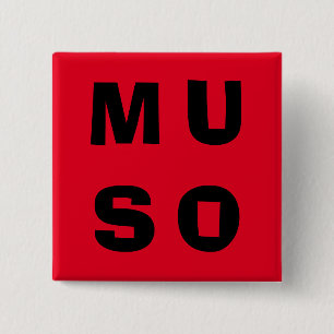 Muso Musician Contemporary Lettering Red Black 2 Inch Square Button