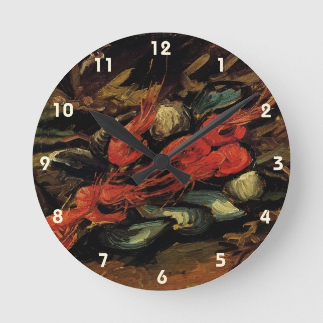 Mussels and Shrimp by Vincent van Gogh Round Clock (Front)