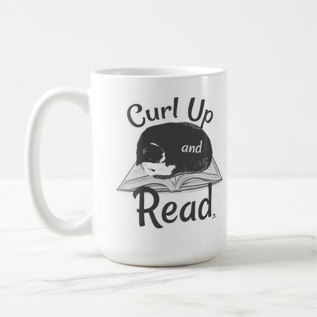 Must Curl Up Read Cat Lover Reading Design Coffee Mug (Left)