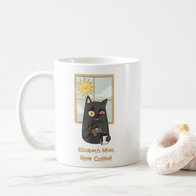 Must Have Coffee Unhinged Cat Pouring Java Coffee Mug (With Donut)