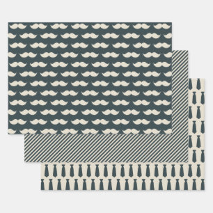Mustache and Tie Hipster Pattern Trendy Men's Wrapping Paper Sheet