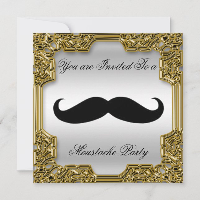 Mustache Anniversaire Fête Invitation Argent (Devant)