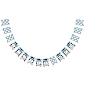Mustache baby blue gray baby boy shower decor bunting flags