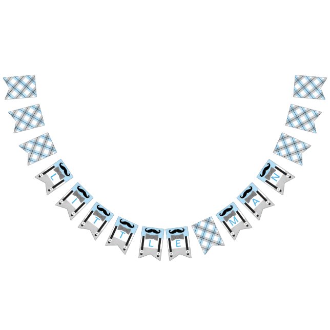 Mustache baby blue gray baby boy shower decor bunting flags (All)