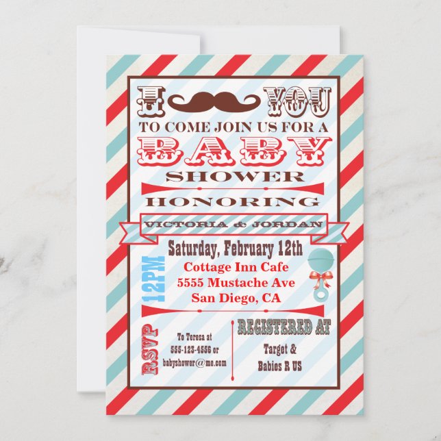 Mustache Baby Shower Invitations (Devant)