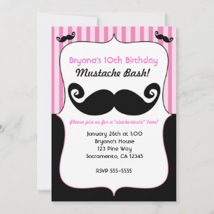 Mustache Bash Girls Rose Blanc Noir Invitations