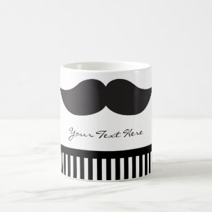 Mustache Black & White Stripes Moderne Café Mug