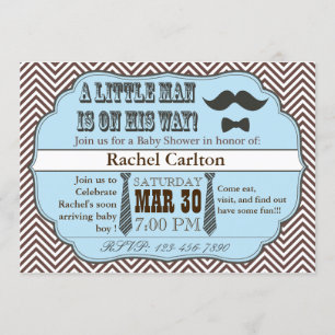 Mustache bleue et Cravates Invitations de douches