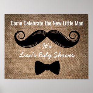 Mustache & Bow Party Sign with Burlap Background