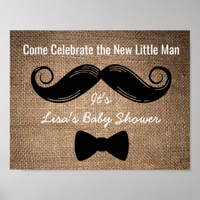 Mustache & Bow Party Sign with Burlap Background (Front)