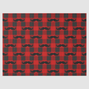 Mustache Buffalo Plaid Pattern Black and Red Tissue Paper