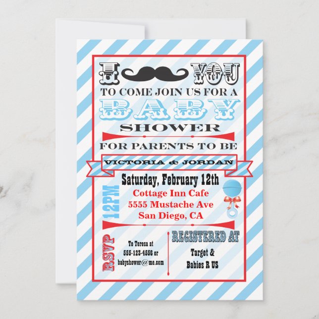 Mustache Couples Baby Shower Invitations (Devant)