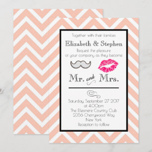 Mustache et lèvres de mariage Invitation sur Peach