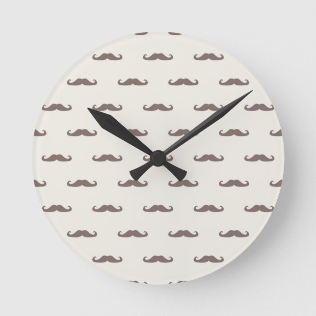 Mustache hipster pattern 3 round clock (Front)