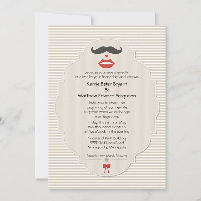 Mustache Lips Retro Faire-part de mariage (Devant)