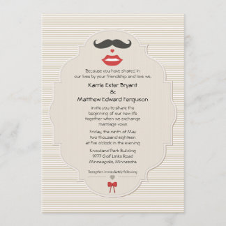 Mustache Lips Retro Faire-part de mariage
