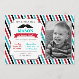 Mustache Little Man Invitations de fête d'annivers