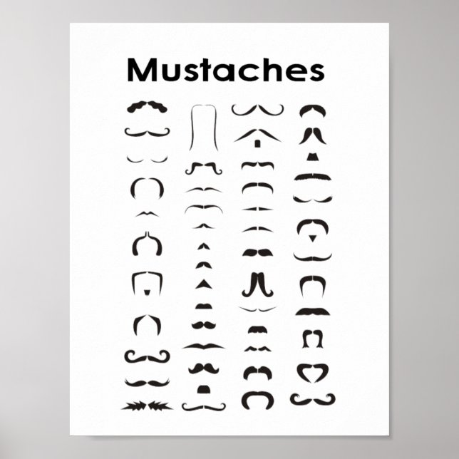 Mustache Styles Chart Poster  Funny Gift (Front)