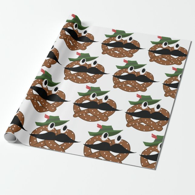 Mustached Pretzel Wrapping Paper (Unrolled)
