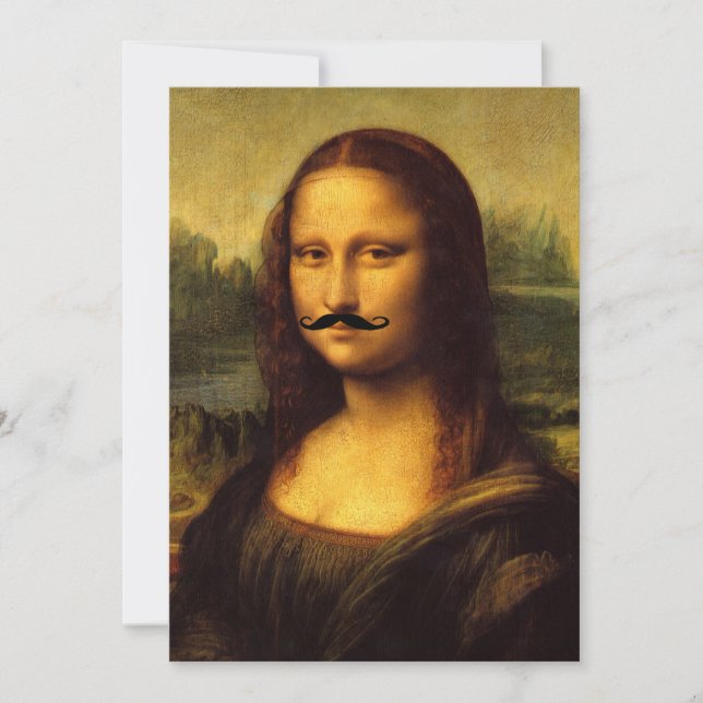 Mustachioed Mona Lisa Invitation (Front)
