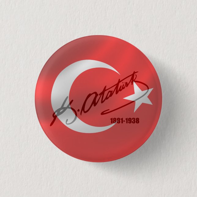 Mustafa Kemal Ataturk 1 Inch Round Button (Front)