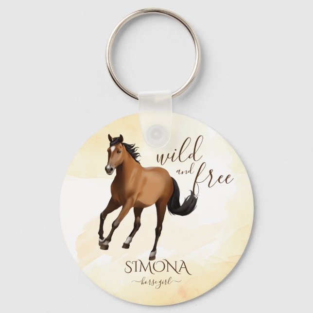 Mustang horse wild and free personalized favours keychain (Front)