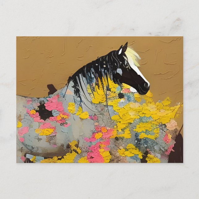 Mustang in Desert Wildflowers Postcard (Front)