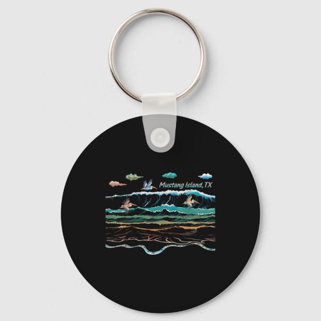 Mustang Island Texas Colourful Tie-dye Pelican Bea Keychain (Front)