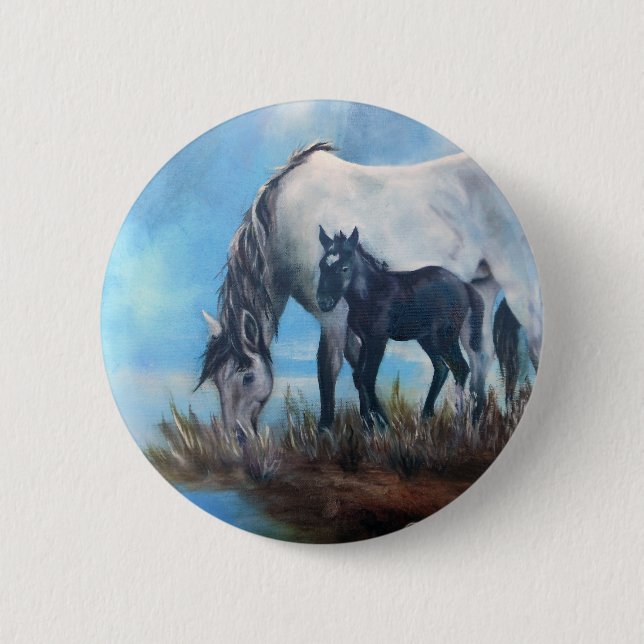 Mustang Morning 2 Inch Round Button (Front)