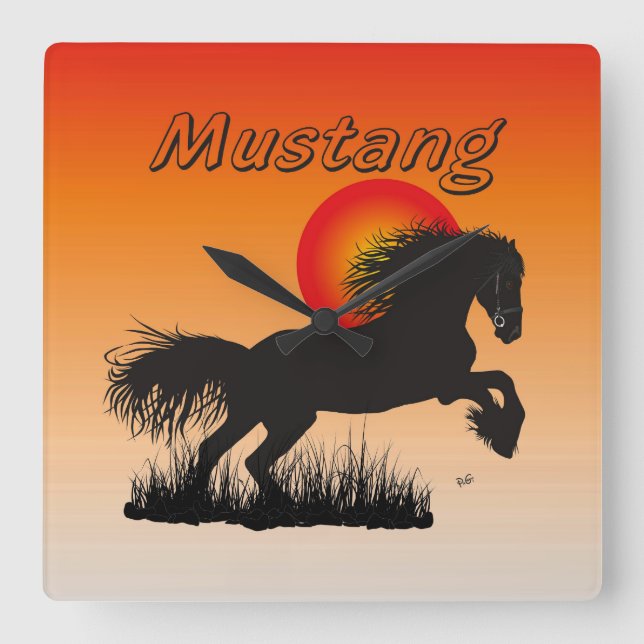 Mustang Pferdeliebhaber Uhr Square Wall Clock (Front)