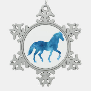 Mustang silhouette - Choose background colour Snowflake Pewter Christmas Ornament