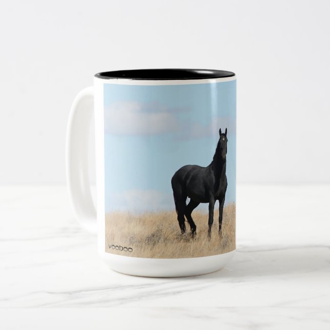 Mustang Wild Black Stallion and Cloud BeverageMug  Two-Tone Coffee Mug (Front Left)
