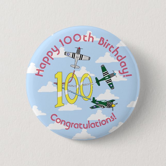 Mustangs 100th Birthday (Blue Sky) Badge 2 Inch Round Button (Front)