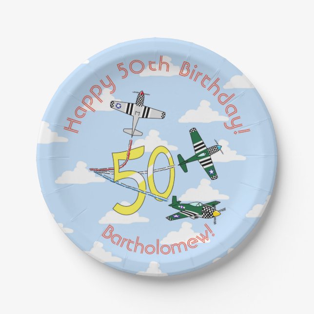Mustangs 50th Birthday Blue Sky  Paper Plate (Front)