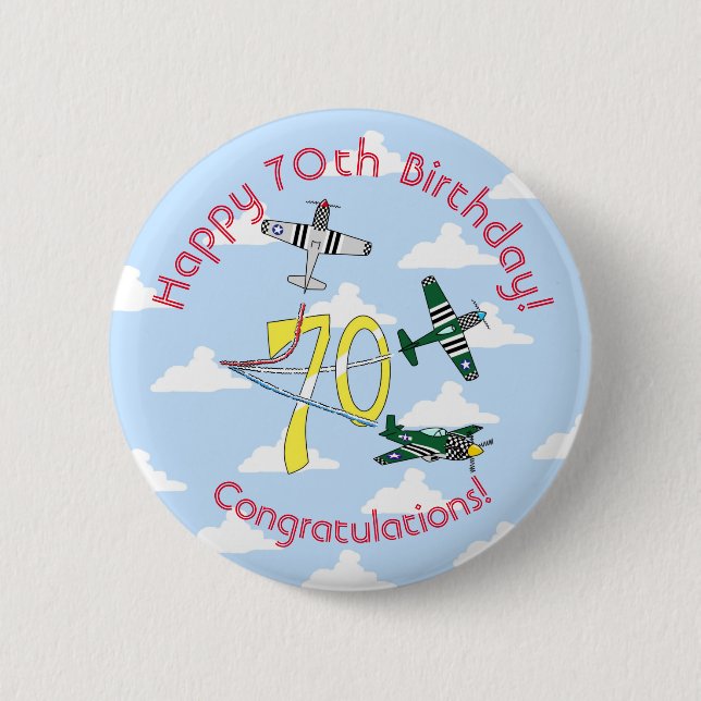 Mustangs 70th Birthday Badge Blue Sky 2 Inch Round Button (Front)