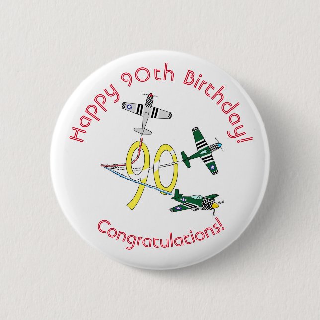 Mustangs 90th Birthday Badge 2 Inch Round Button (Front)