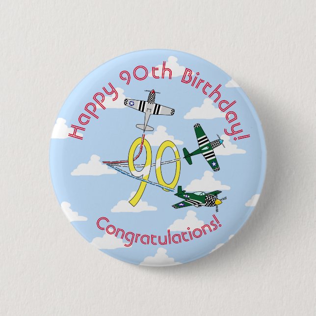 Mustangs 90th Birthday (Blue Sky) Badge 2 Inch Round Button (Front)
