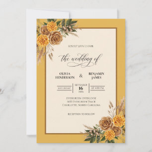 Mustard Amber Sunflower Eucalyptus Wedding Invitation