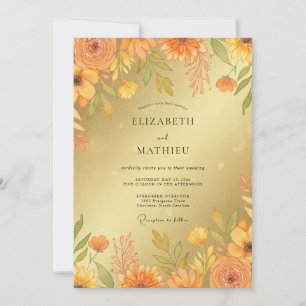Mustard Amber Wildflower Wedding Invitation