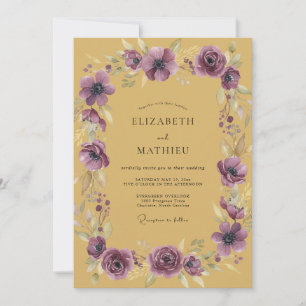 Mustard Amethyst Anemone Wedding Invitation