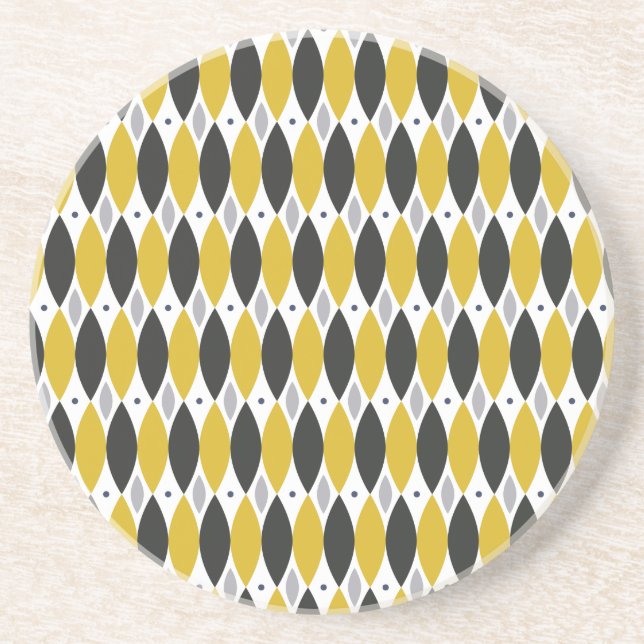Mustard and Black Modern Geometric Diamond Pattern Coaster (Front)