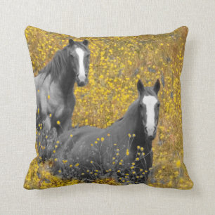 Mustard and Horses Throw Pillow