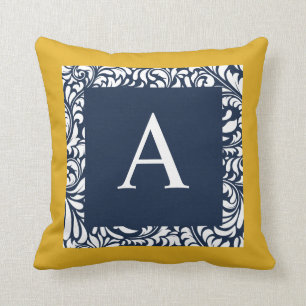 Mustard And Navy Monogram A Throw Pillow